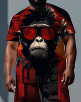 Big & Tall Men's Gorillas in City Printed Summer Short Sleeve T-shirt and Short Set